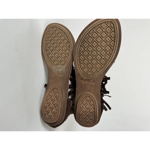 Brown Fringe Suede Flat Thong Sandals With Studded Accents & Zipper Closure For - Picture 5 of 15